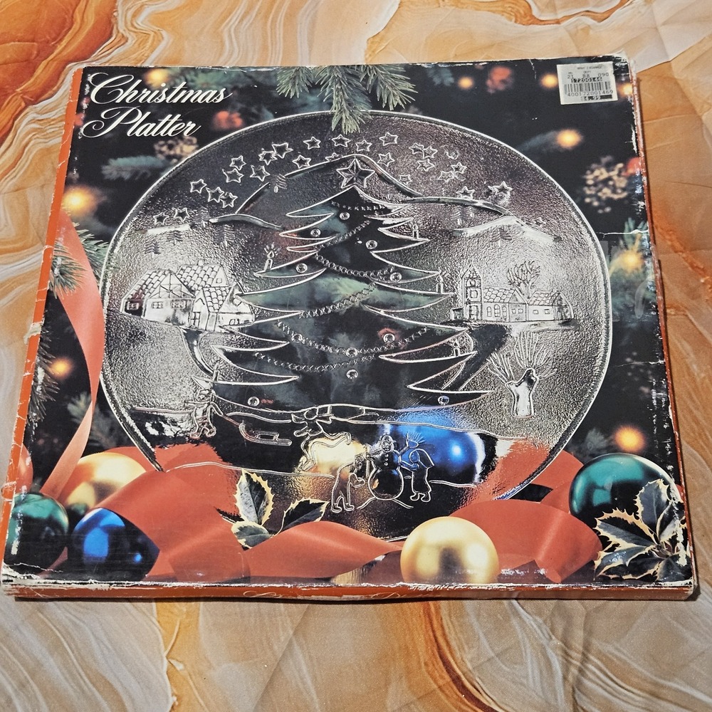 Vintage ALCO Industries Christmas Glass Platter Etched Tree 12" Made Italy NIB